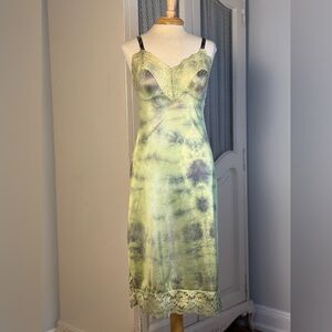 Custom Boho Vintage Lace Chemise Green Full Moon Dyed Slip Dress Womens Size M